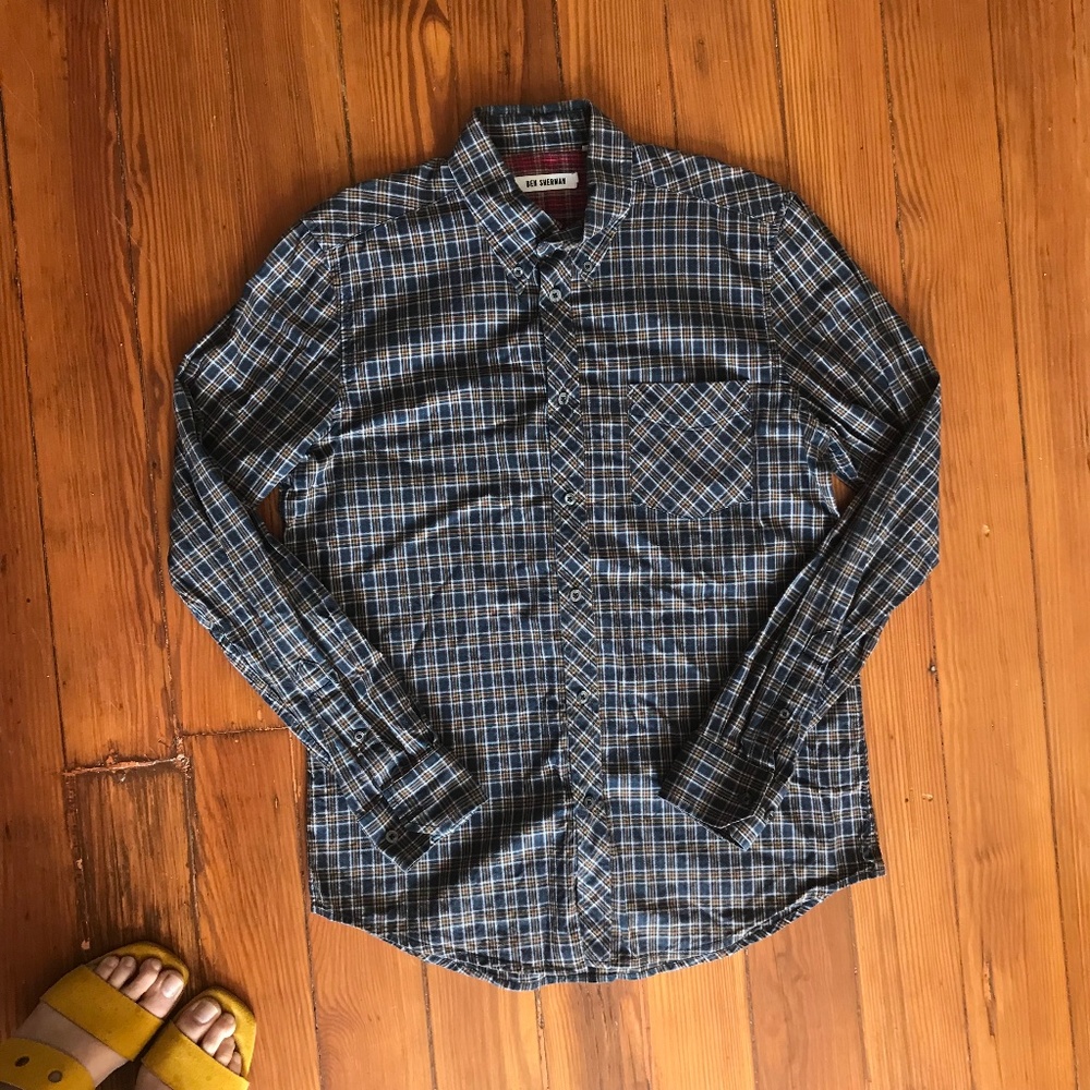 Ben Sherman Long-Sleeve Navy Plaid Button Down